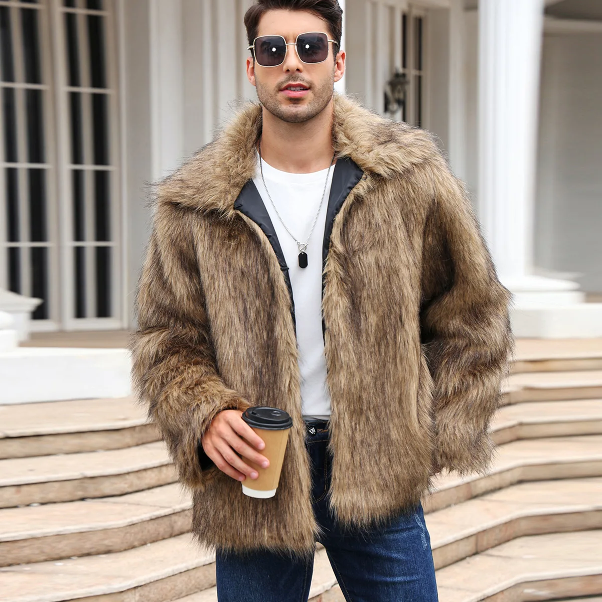 Men Faux Fox Fur Jacket Coat W - Winter Clothing Clearance recension och pris