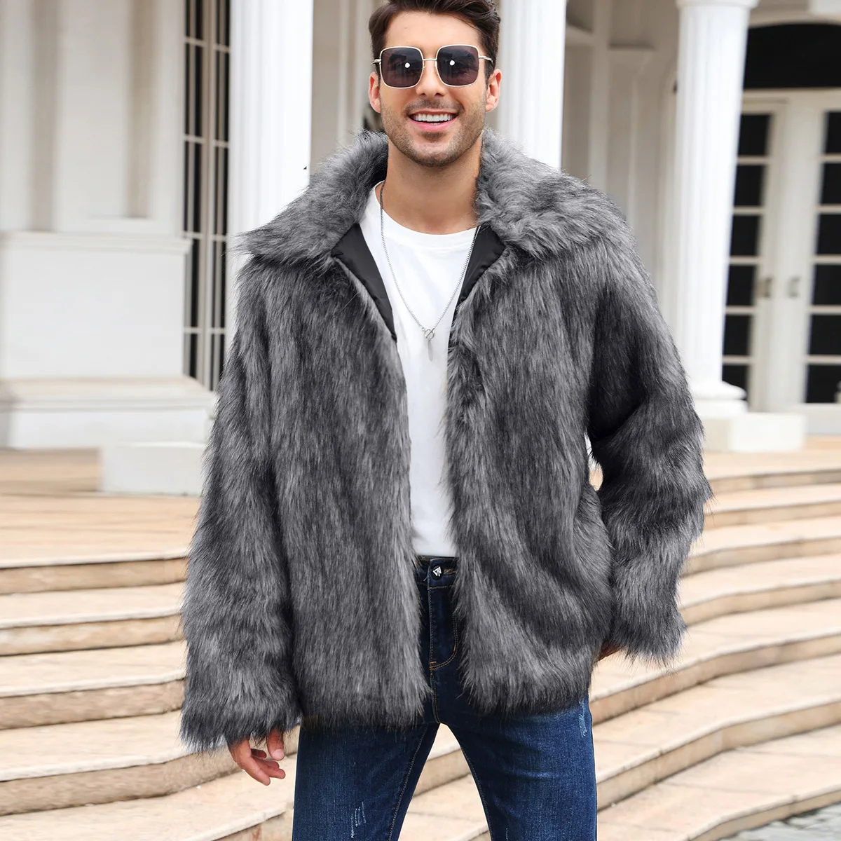 Men Faux Fox Fur Jacket Coat W - Winter Clothing Clearance recension och pris