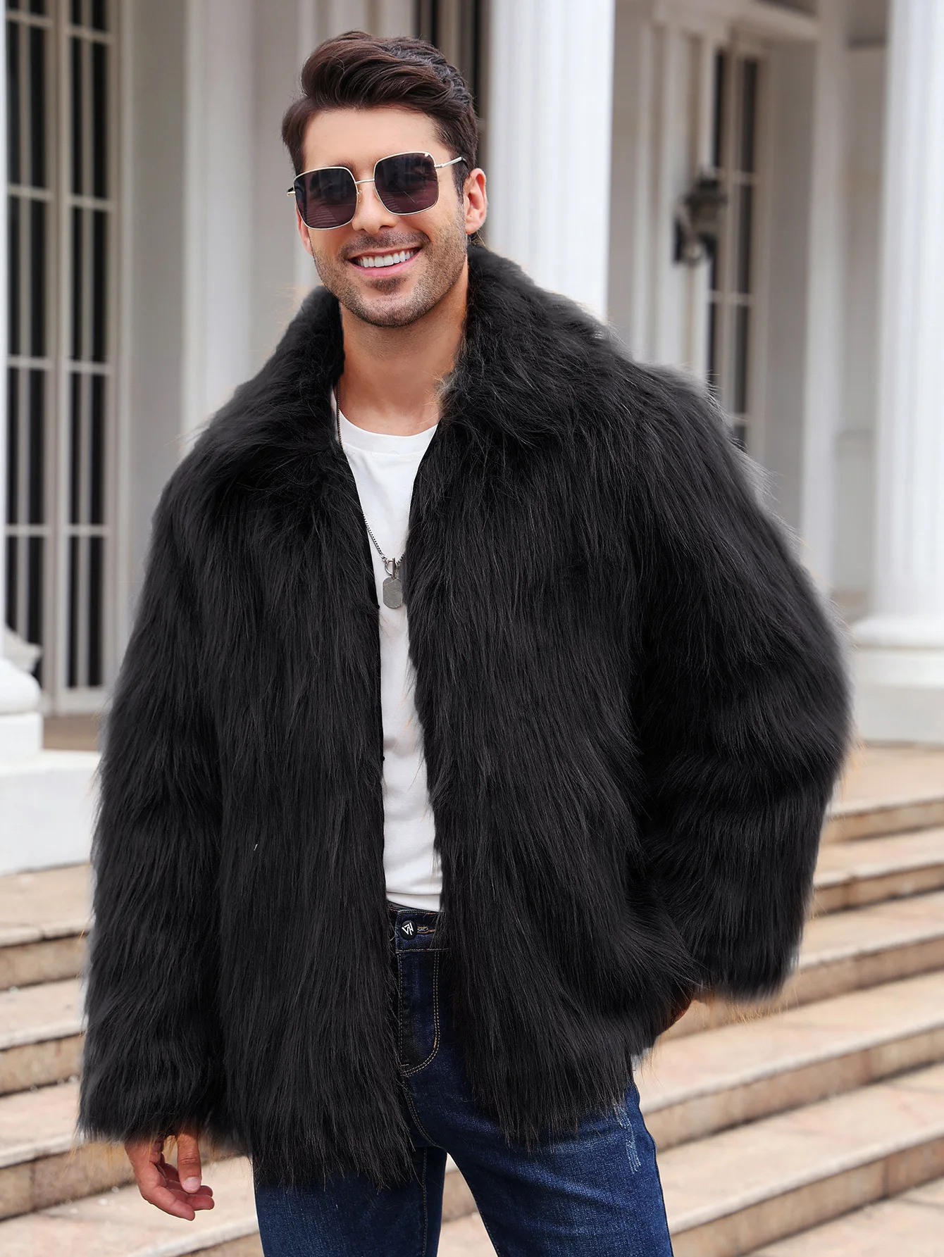 Men Faux Fox Fur Jacket Coat W - Winter Clothing Clearance recension och pris