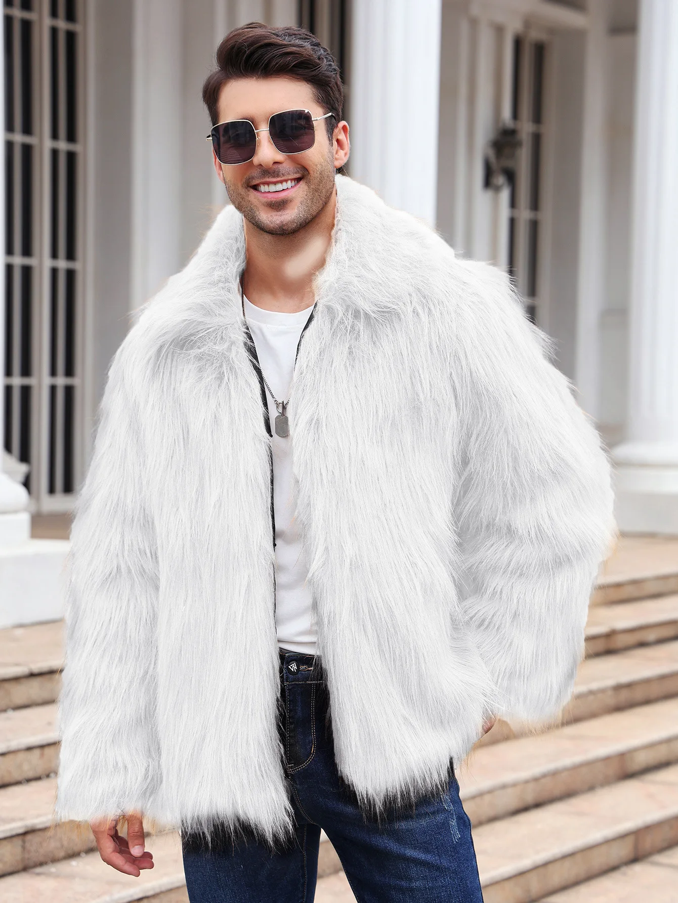 Men Faux Fox Fur Jacket Coat W - Winter Clothing Clearance recension och pris